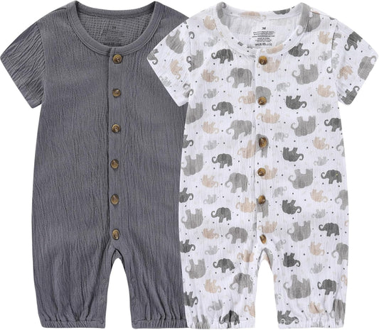 Baby Girl Romper Button Jumpsuit Summer Infant Boy Clothes for 0-24 Months
