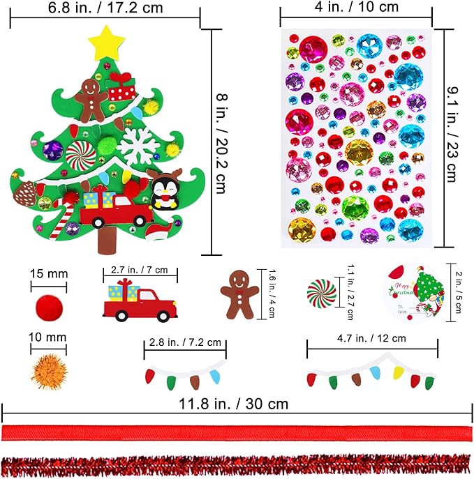 Winlyn 24 Sets Christmas Tree Ornaments Decorations Art Sets DIY Christmas Craft Kits Pine Tree Snowman Snowflake Penguin Foam Stickers Arts and Crafts for Kids Party Favors Home Classroom Activities