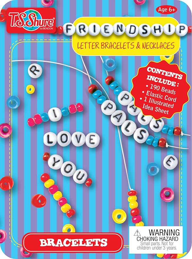 Bendon TS Shure Friendship Bracelet Mini Craft Activity Tin with 190 Beads and Elastic Cord 51243