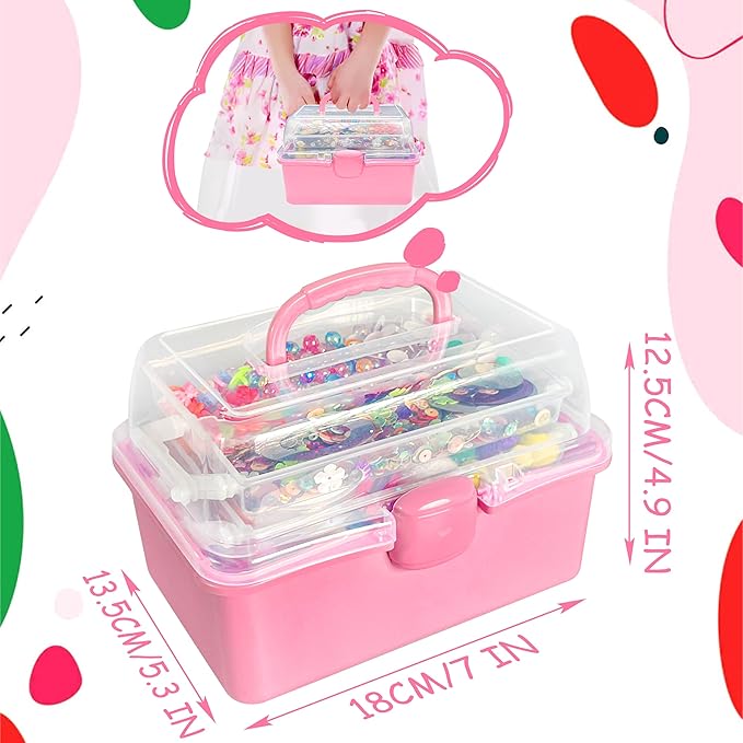 LINAYE 2500+PCS Arts and Crafts Supplies for Kids, DIY Craft Supplies Kit Box for Ages 6-8, Arts and Crafts Kit for Kids, Crafting Supply Set for Girls Boys Birthday Christmas Gifts, Pink
