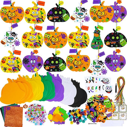 Winlyn 36 Sets Halloween Pumpkin Decorations DIY Foam Halloween Craft Kits Ghost Bat Monster Foam Stickers Halloween Arts and Crafts for Kids Home Classroom Activities Party Favors Trick-Or-Treaters