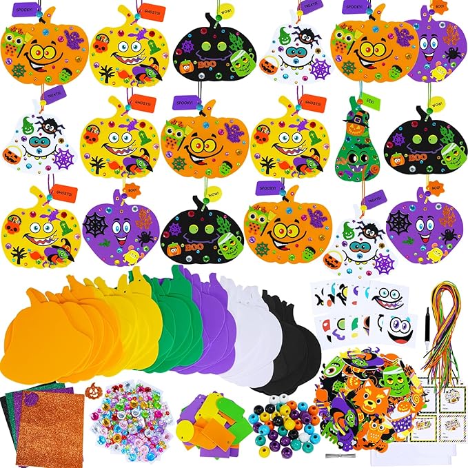 Winlyn 36 Sets Halloween Pumpkin Decorations DIY Foam Halloween Craft Kits Ghost Bat Monster Foam Stickers Halloween Arts and Crafts for Kids Home Classroom Activities Party Favors Trick-Or-Treaters