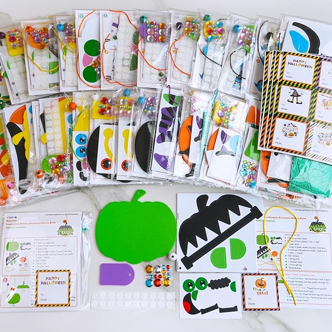 Winlyn 24 Sets Halloween Craft Kits Fall Crafts Autumn Kids Crafts DIY Spider Bat Witch Pumpkin Crafts Foam Stickers Halloween Arts and Crafts for Kids Classroom Activities Art Project Party Favors