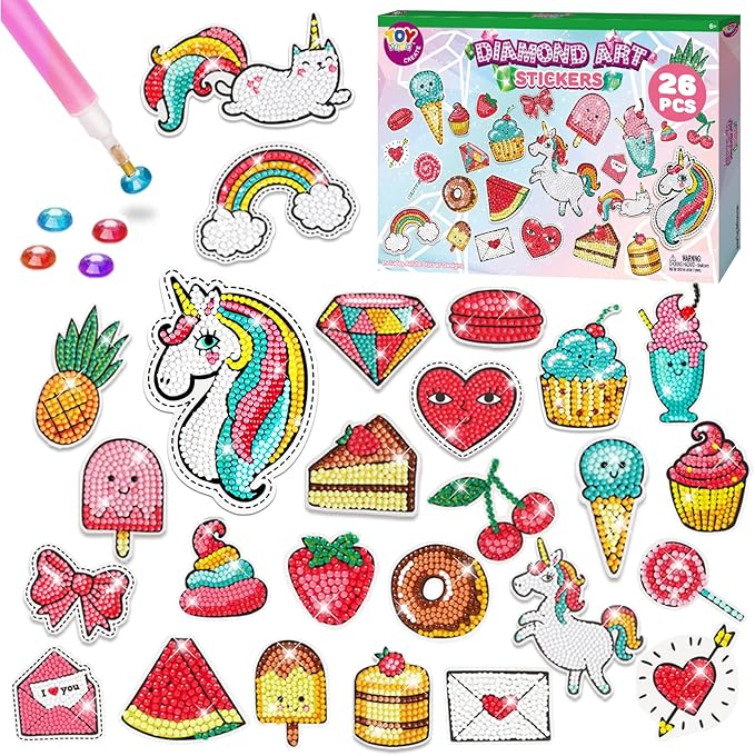 TOY Life Diamond Painting Kits for Kids, Diamond Art for Kids, 26pcs Unicorn Diamond Painting Stickers, Gem Art and Craft Kits for Kids Age 3-6 8-12