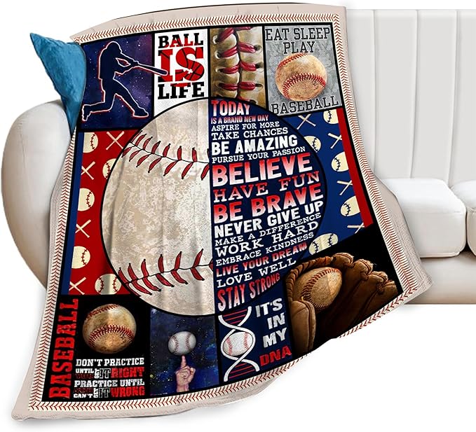 Baseball Blanket Baseball Throws Blanket Sports Lover Gifts Throw Blankets Baseball Decor Soft Cozy Fleece Plush Warm Flannel Bedding Blanket for Men Boys Kids Adults Couch Bed 40"X50"