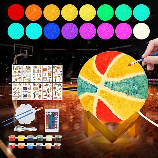 Paint Your Own Basketball Lamp Kit,16 Colors 5.9 Inch DIY 3D Basketball Night Light,Arts and Crafts for Kids Ages 4-12,Art Supplies for Kids Girls Boys Birthday Gifts