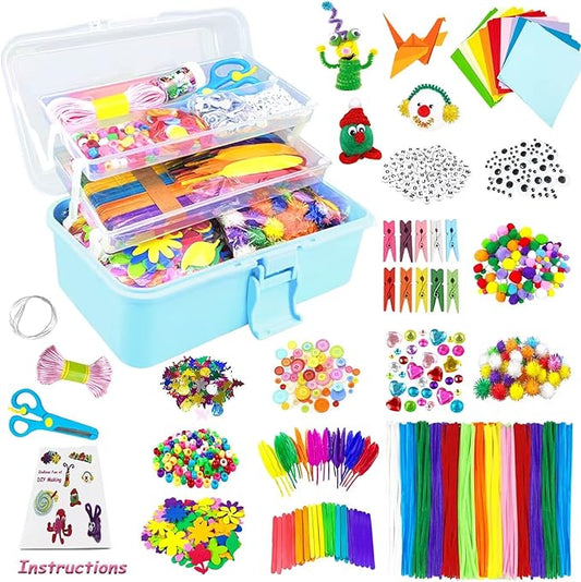 VLUSSO Arts and Crafts Supplies for Kids DIY Craft Kits Art Supplies Materials Kids Crafts Set with Pipe Cleaners Craft Box Preschool Homeschool Toys Gift for Kids Boys and Girls Age 4 5 6 7 8
