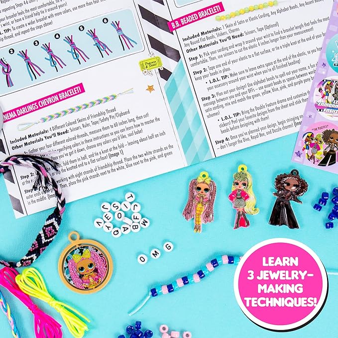 L.O.L. Surprise! O.M.G. Double Feature Ultimate Jewelry Studio, Over 2500 Beads, Create 50+ Pieces of Jewelry Doll Charms, Alphabet Beads & Stickers, Bead Kit for Kids Ages 6, 7, 8, 9