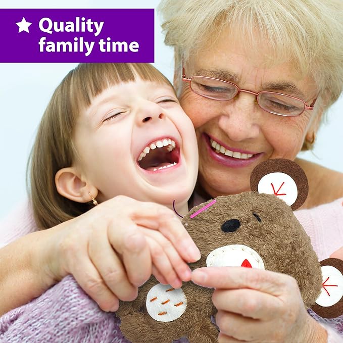 KRAFUN Sewing Kit for Kids Age 7 8 9 10 11 12 Beginner My First Art & Craft, Includes 3 Stuffed Animal Dolls Teddy, Raccoon and Owl, Instructions & Plush Felt Materials for Learn to Sew, Embroidery