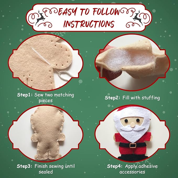 MOMOTOYS Sewing Kit for Kids, Fun & Educational Christmas Sew Craft Set for Boys and Girls Ages 8-12, Complete Beginner Sewing Kit with Felt Plushie for Creative DIY Projects