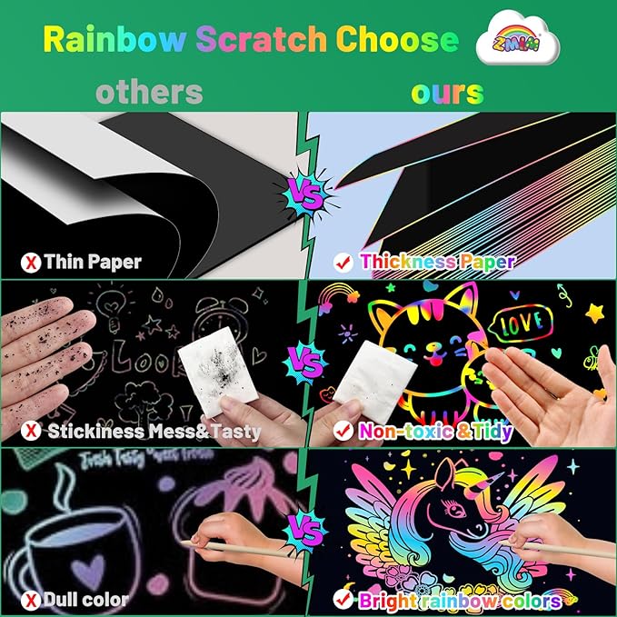 ZMLM Scratch Paper Art Craft Gift: 2 Pack Rainbow Scratch Set Easter Basket Stuffers for Kids Ages 4-8 Drawing Coloring Craft Black Magic Art Supplies Kits for Girls Boys Birthday Party Games Toys