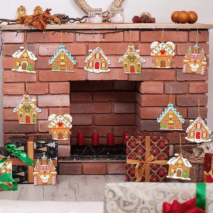 GuassLee Christmas Ornaments Art and Crafts for Kids - 28pcs DIY Christmas Gingerbread House Cutouts with Christmas Lollipop Candy Cane Stickers for Xmas Tree Home Party Favors Classroom Art Activity