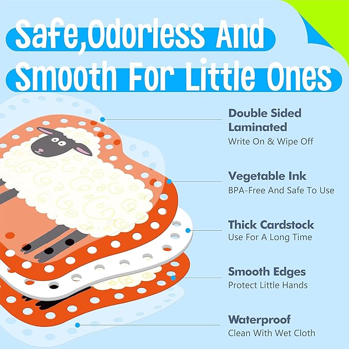 9 Pieces Kids Lacing Cards, Double Sided Sewing Cards in 9 Farm Themed Cards with 9 Colorful Laces, Imagination Development Lacing Toys Games for Children Educational and Learning Activity