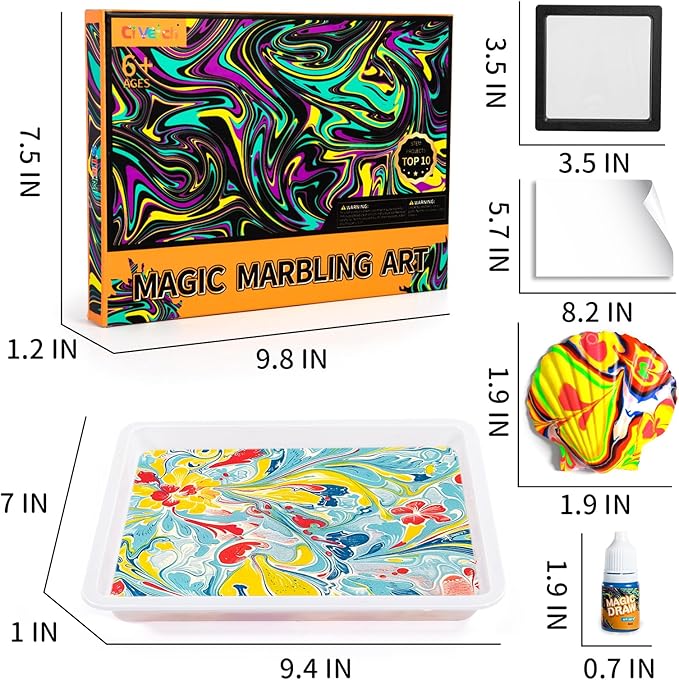 Water Marbling Paint for Kids, Arts and Crafts for Girls Boys, Marbling Paint Art Kit Art Supplies for Kids, Non-Toxic Creative Arts Crafts Kits Ideal Toys Gifts for Kids Toddlers Age 3-5 4-8 8-12