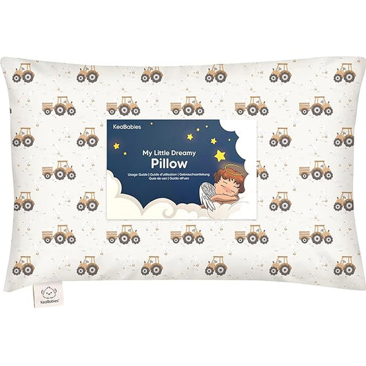 Toddler Pillow with Pillowcase - 13x18 My Little Dreamy Pillow, Organic Cotton Toddler Pillows for Sleeping, Kids Pillow, Travel Pillows, Mini Pillow, Nursery Pillow, Toddler Bed Pillow (Tractor)