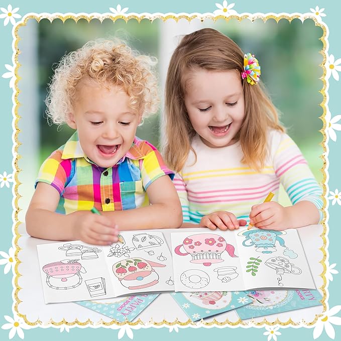 Tea Party Coloring Books for Kids 48Pcs Bulk Tea Time Themed Mini Coloring Booklet DIY Art Drawing Book with Teapots Cups for Toddlers Kids Classroom Birthday Party Favors Goodie Bag Filler