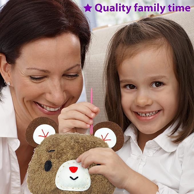 KRAFUN Teddy Bear Animal Sewing Kit for Kids Beginner My First Art & Craft, Includes Teddy Doll Stuffed Doll, Instructions & Plush Felt Materials for Learn to Sew, Embroidery, Age 7 8 9 10 11 12