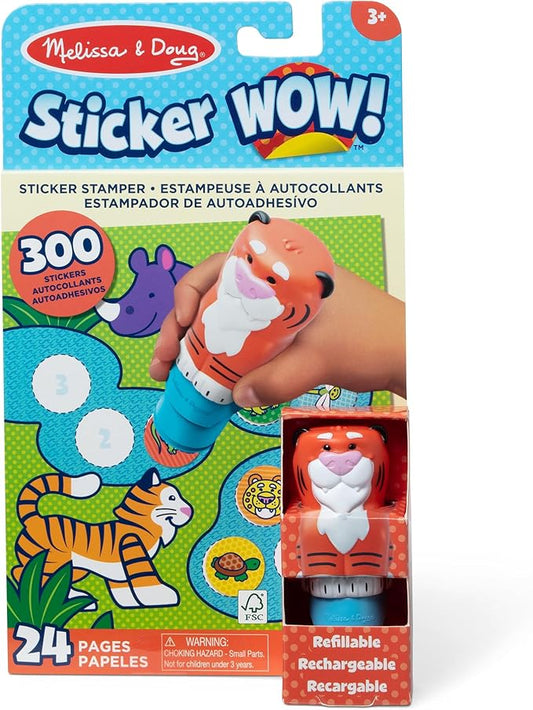 Melissa & Doug Sticker Wow!™ 24-Page Activity Pad and Sticker Stamper, 300 Stickers, Arts and Crafts Fidget Toy Collectible Character – Tiger Creative Play Travel Toy for Girls and Boys 3+
