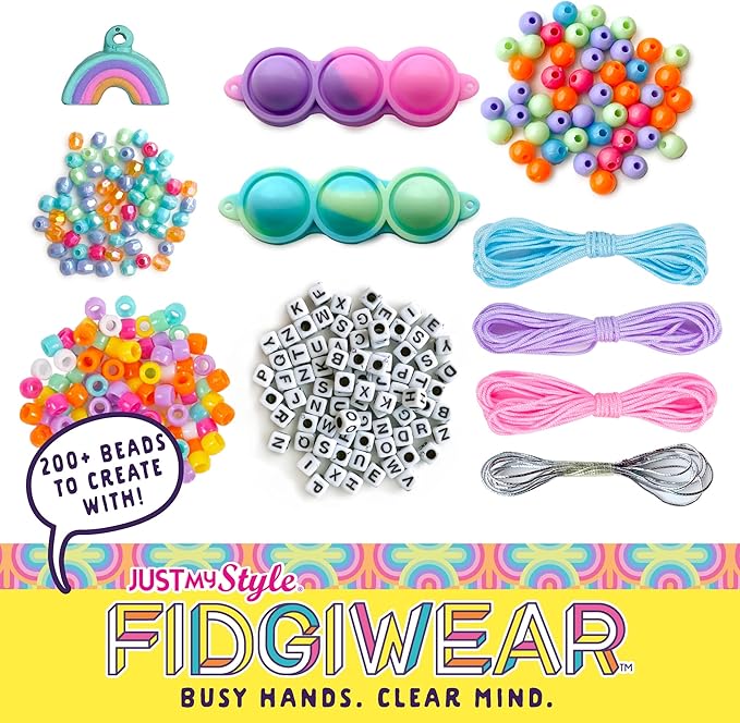 Just My Style Fidgiwear Rainbow D.I.Y. Squish & Pop Jewelry, Create Your Own Fidget Jewelry for Kids, Includes Squishy Charms, Fidget Toys with A Stylish Twist, Bracelet Making Kit for Girls