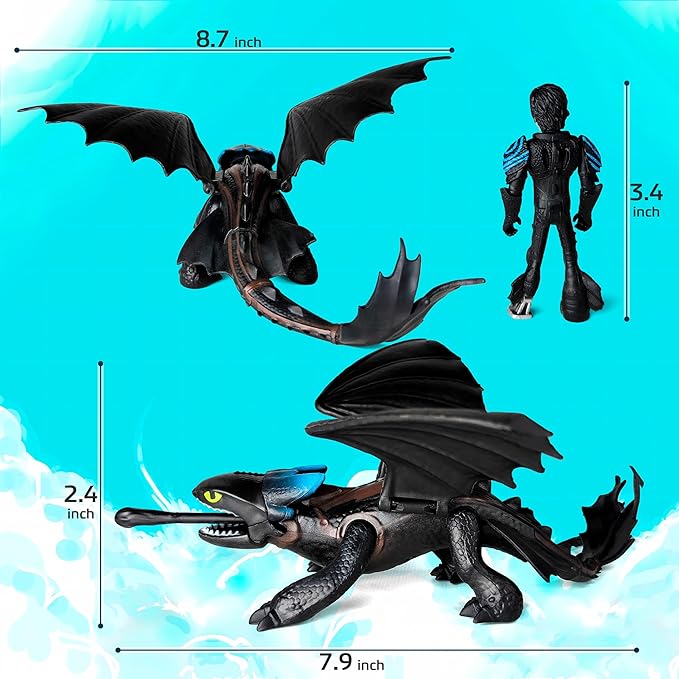 Toysvill Dragons & Vikings Big Action Figures | Light Fury, Night Fury, Deadly Nadder, 2 Hiccup's, Astrid Hofferson | Set of 6 Pcs