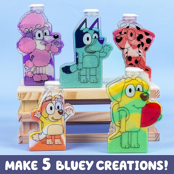 Bluey Sand Art, Includes 5 Sand Art Bottles & 7 Colored Sands, Features Bluey & Bingo, Create Your Own Sand Art, DIY Sand Art Kit, Bluey-Themed Art Kit, Fun Art Project for Kids, Gifts for Kids