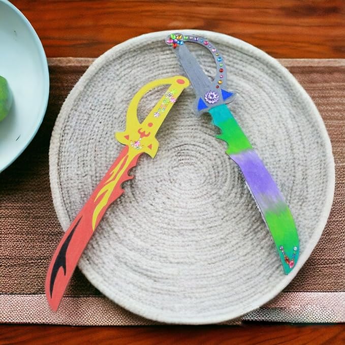 Ninja Pirate Style Toy Set - Unfinished Wooden Crafts, DIY Painting, Kids Ninja Warrior Viking Role Play, Parties (10 Pack)