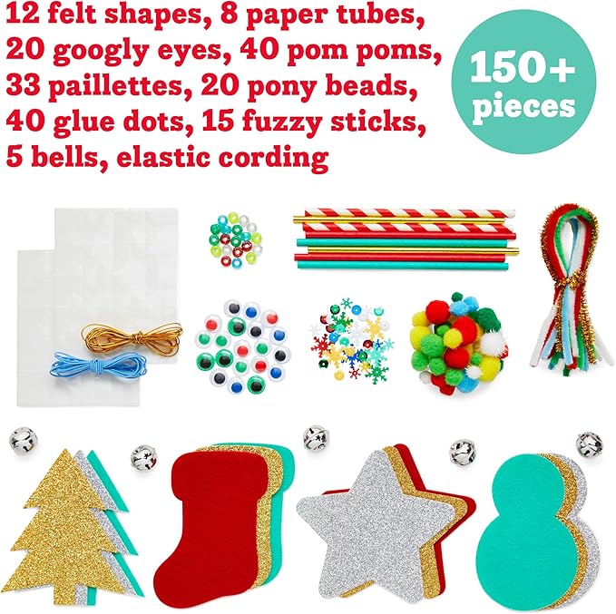 Kid Made Modern - Christmas Craft Party Kit - 175+ Piece Collection - DIY Kids Crafts - Bulk Craft Set - Create Your Own Art - Includes Holiday Inspired Art Supplies - Ages 6+
