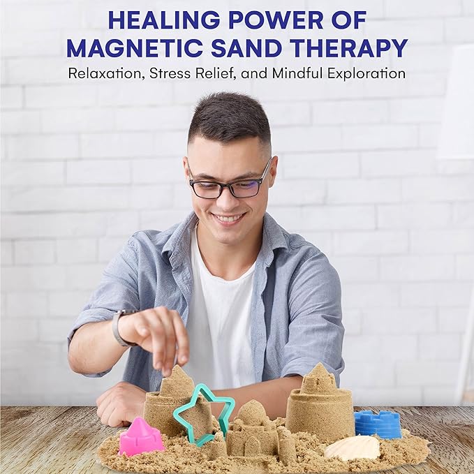 Natural 5 lbs Moldable Sand Refill Pack - Self-Sticking Magnetic Sand for Kids Sand Box Toys - Indoor Play Sand Bulk for Sensory Play Bin, and Sandbox - 5 Pounds Premium Play Sand with Resealable Bag