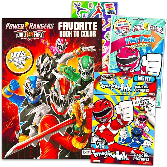 Power Rangers Coloring Book Super Set - Bundle with 3 Power Rangers Coloring and Activity Books for Kids Plus Stickers | Power Rangers Party Supplies for Boys