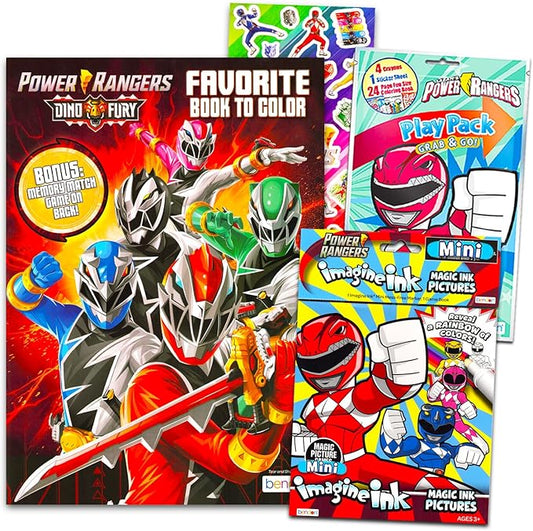 Power Rangers Coloring Book Super Set - Bundle with 3 Power Rangers Coloring and Activity Books for Kids Plus Stickers | Power Rangers Party Supplies for Boys