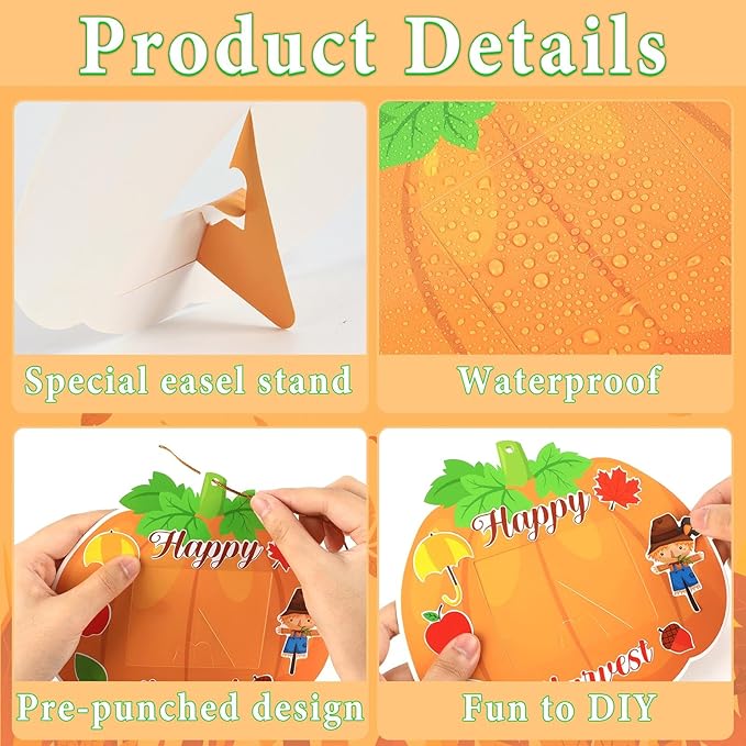 Qyeahkj 36 Sets Fall Thanksgiving Craft for Kids DIY Autumn Pumpkin Picture Frame Craft Kit with Easel Fun Photo Frame Craft and Arts Kit for Home Class Kindergarten Party Art Activity