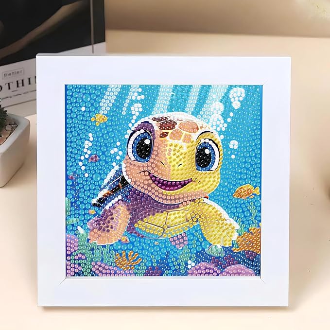 Reivworl Diamond Art Kits for Kids, Sea Turtles Diamond Art for Kids Ages 8-12, Sea Turtles Diamond Painting Kits for Kids for Home Wall Decor (8x8 Inch)