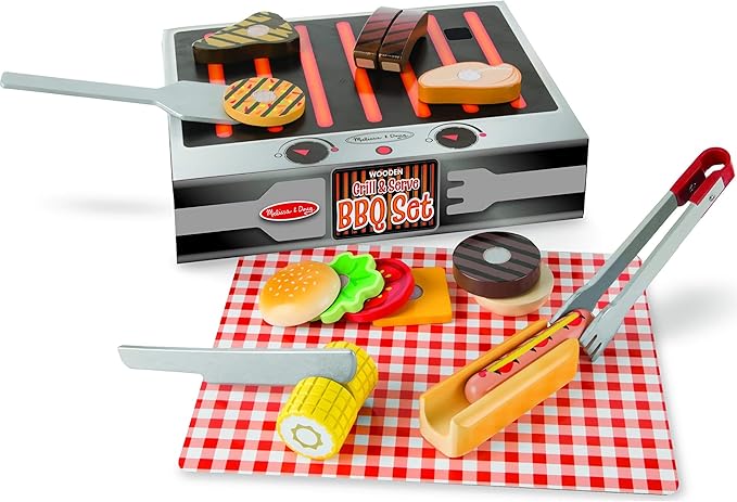 Melissa & Doug Grill & Serve BBQ Set: Wooden Play Food Set & 1 Scratch Art Mini-Pad Bundle (09280)