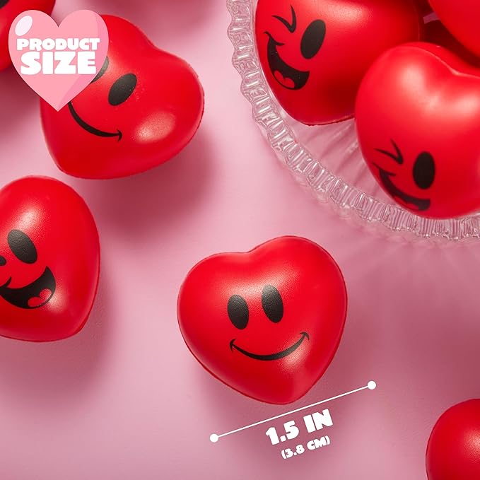 JOYIN 30 Pcs Valentine's Day Red Heart Shape Stress Ball, Valentines 1.5 inch Heart Squeeze Ball Squishy Toy Exchange Gift for Kids, Stress Relief Party Favors, Holiday Reward Prizes