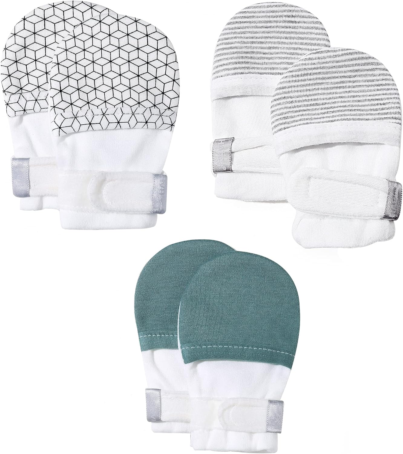 HAPIU Baby No Scratch Mittens Stay On, 100% Cotton Breathable, Adjustable Infant Gloves for Boys Girls, Newborn - 12 M