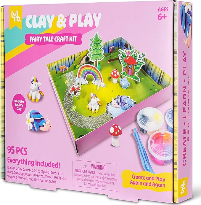Clay & Play: Fairy Tale Friends Craft Kit - 95pcs, DIY All-in-1 Sensory Set, No Bake Air-Dry, Create - Learn - Play, Kids 6+