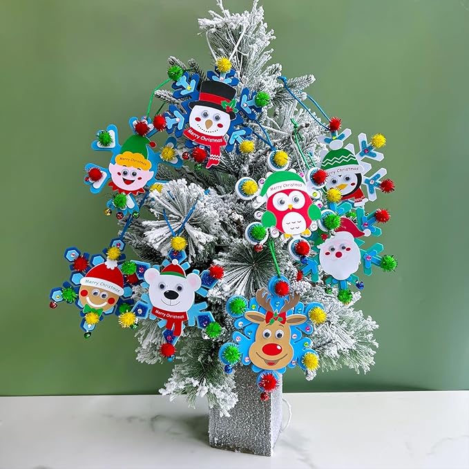 Winlyn 24 Sets Christmas Craft Kits Winter Crafts DIY Christmas Snowflake Ornaments Decorations Art Sets Snowman Elf Santa Christmas Foam Stickers for Kids Holiday Classroom Activities Party Favors