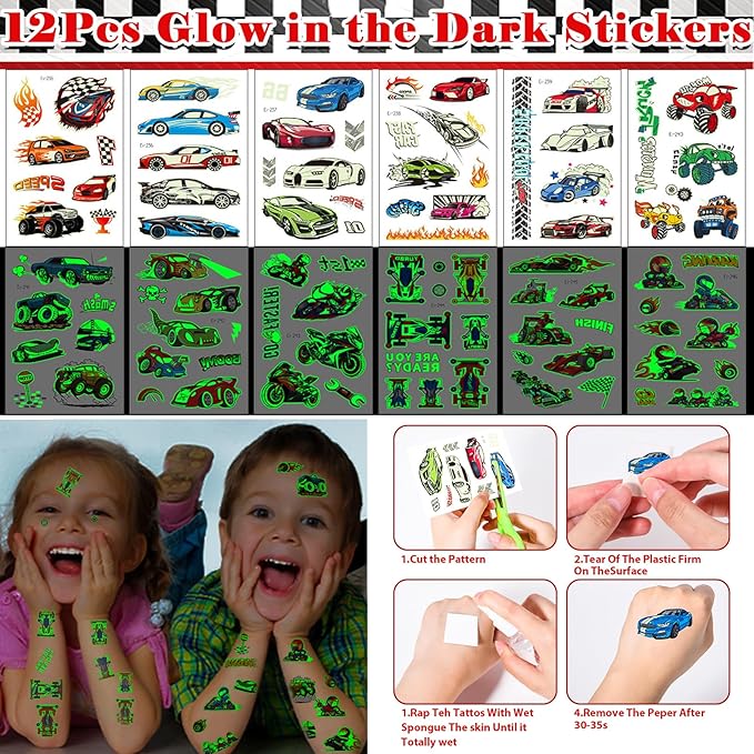 Winrayk Race Car Party Favors Birthday Supplies Drinking Straw Checkered Bag Mini Pull Back Car Bracelet Luminous Tattoo Sticker Keychain Racing Games Boys Kid Race Car Pinata Filler Goody Bag Stuffer