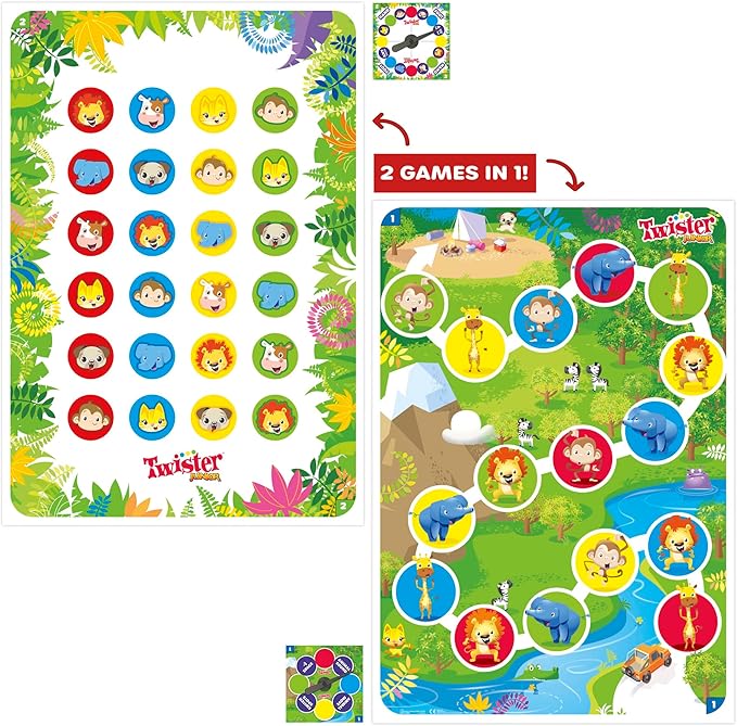 Hasbro Gaming Twister Junior Game, Animal Adventure 2-Sided Mat, 2 Games in 1, Party Game for Kids Ages 3 and Up, Indoor Game for 2-4 Players