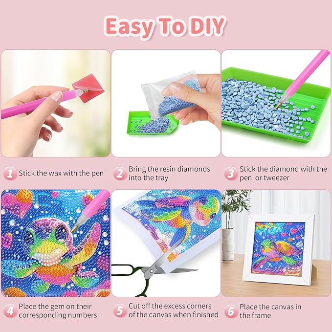 Turniton 4 Packs 5D Cartoon Diamond Art Kits for Kids, Cute Animals DIY Diamond Arts Mosaic Kits for Adults, Full Round Drill Gem Art for Home Wall Decor Kids Present 7X7 inch