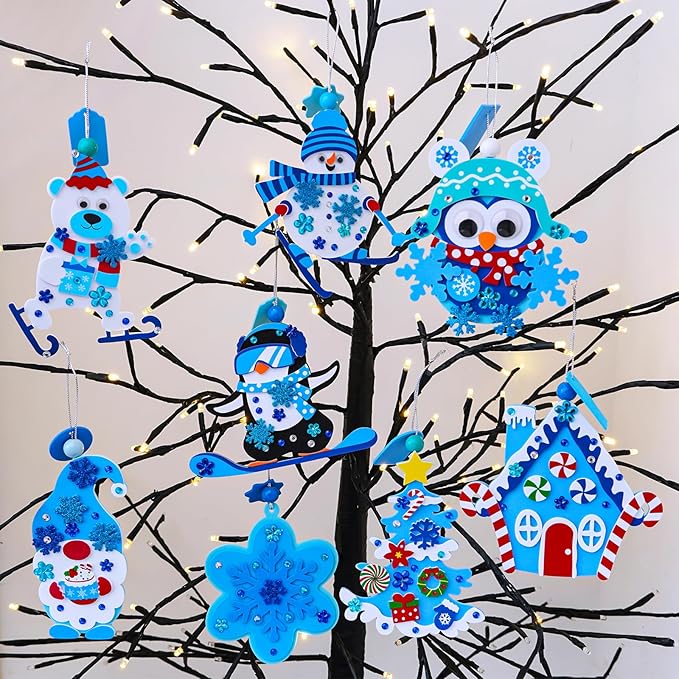 Winlyn 24 Sets Winter Craft Kits Christmas Crafts DIY Winter Holiday Ornaments Decorations Craft Kits Festive Foam Stickers Winter Arts and Crafts for Kids Home Classroom Art Activities Party Favors