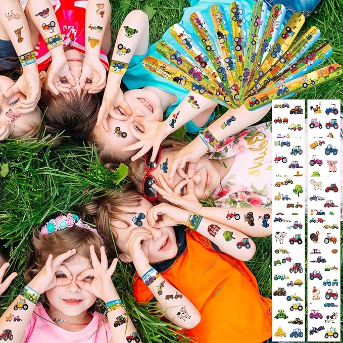 Tractor Party Favors - Farm Tractor Theme Birthday Party Supplies Decorations, Gift Bags, Slap Bracelets, Rubber Bracelets, Tattoo Stickers, Button Pin, DIY Stickers for Boys Girls Kids Party Favor