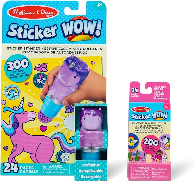 Melissa & Doug Sticker Wow! Sparkle Unicorn Bundle (Stamper w Book + Favorite Things Refill Pack)