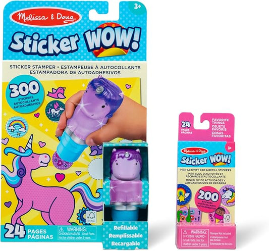 Melissa & Doug Sticker Wow! Sparkle Unicorn Bundle (Stamper w Book + Favorite Things Refill Pack)