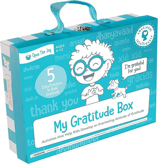 Open The Joy Gratitude Box for Kids - DIY Wooden Craft, Clay Bowl Kit, Origami Activities, Gratitude Journal, and Reflection Cards - Educational Emotional Learning Toys for Ages 4+