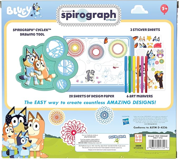 Spirograph Cyclex Set Bluey – Drawing Kit, Arts and Crafts, Bluey Toys, Art Supplies, Stickers for Kids, Bluey Stickers, Spiral Art, Markers, Stickers, Design Sheet Included, Ages 5+