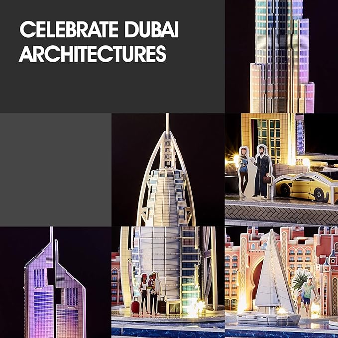 CubicFun 3D Puzzles for Kids Ages 8-10 LED Dubai Cityline, Arts and Crafts for Kids Ages 8-12 STEM Projects for Kids Ages 8-12 Gifts for 8 Year Old Toys for 8 Year Old Girls Lighting Architecture