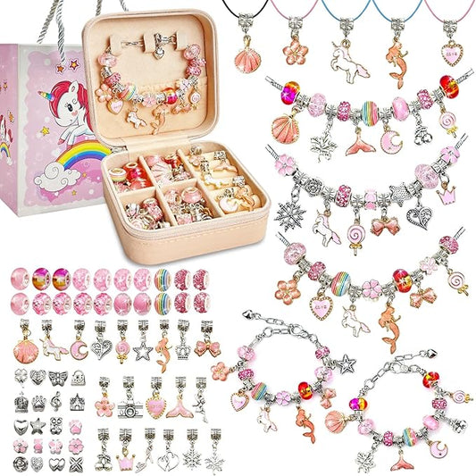 DIY Charm Bracelet Making Kit for Girls Christmas Gifts, 162Pcs Kids Jewelry Making Kit for Girls 4-6 8-12, Birthday Gifts for Girls Age 8-10 with Portable Bracelet Organizer Box