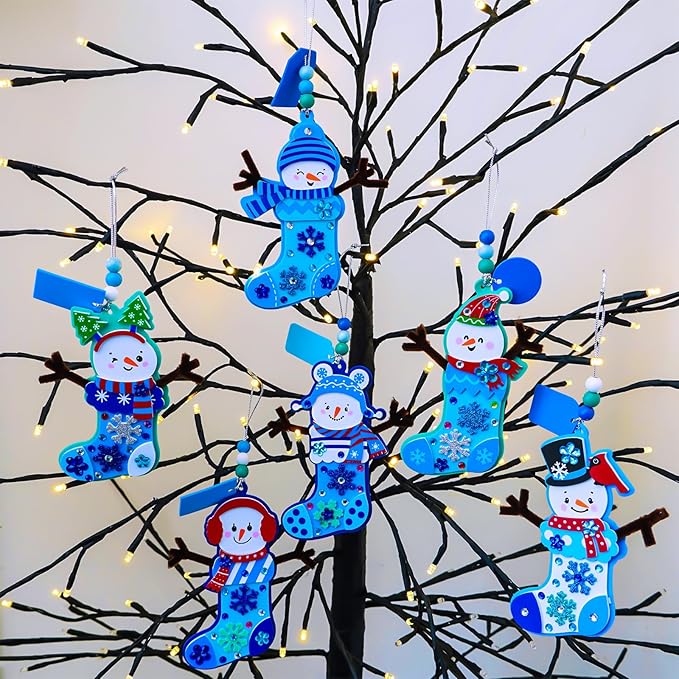 Winlyn 24 Sets Christmas Craft Kits Winter Crafts DIY Snowman Stocking Ornaments Decorations Snowman Snowflakes Foam Stickers Arts and Crafts for Kids Classroom Art Activities Holiday Party Favors
