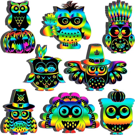 Hollowfly 80 Pcs Owl Scratch Cards for Boys Girls Owl Party Favors Colorful Scratch Off Paper for Christmas DIY Valentines Classroom Birthday Party Art Project